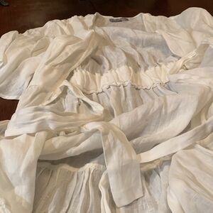 Brand name 100%Linen white stunning open in front dress/ cover up.New condition